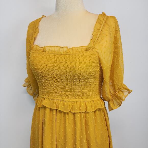 Anthropologie Ruffle Smocked Maxi Dress Size S Dark Yellow Cottage Prairie Boho - Picture 4 of 16